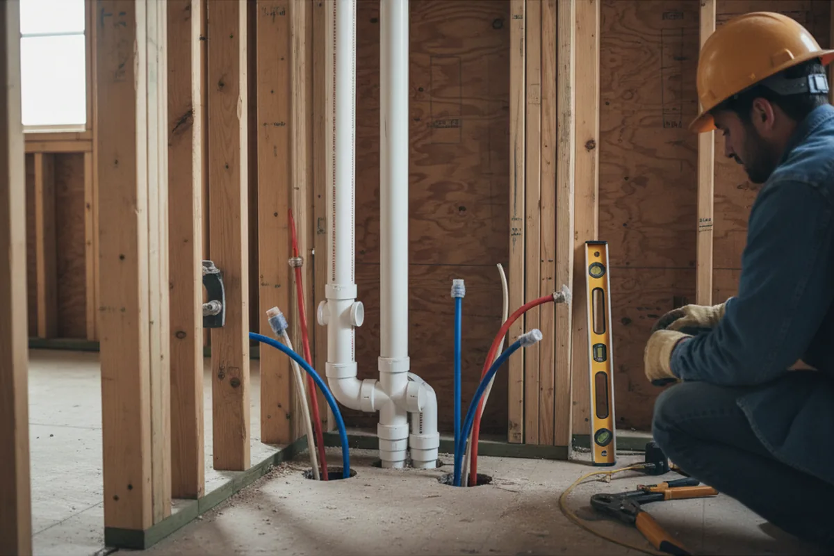Drain and supply rough-in during Leak Detection in Owings